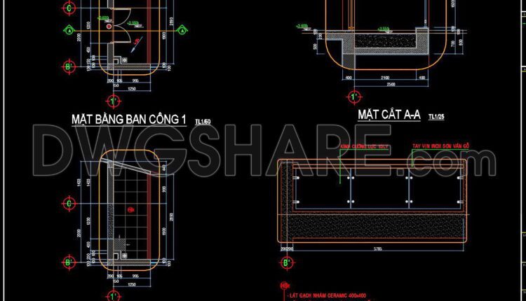 415. Free Download Residential Architectural Cad Details Balconies (2 ...