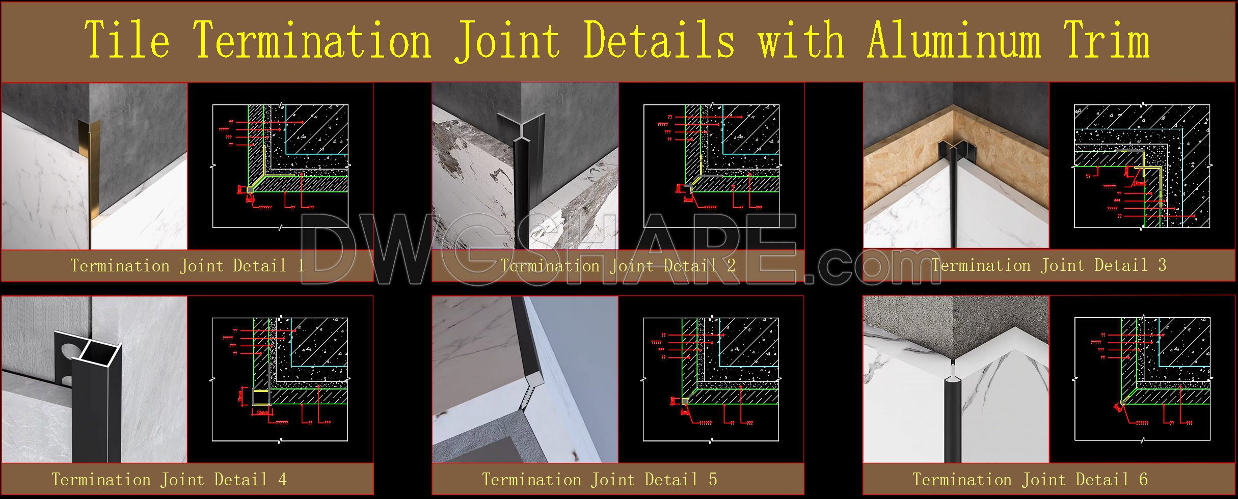 551. Free Download Tile Edge Trim Details With Aluminum Profiles Cad