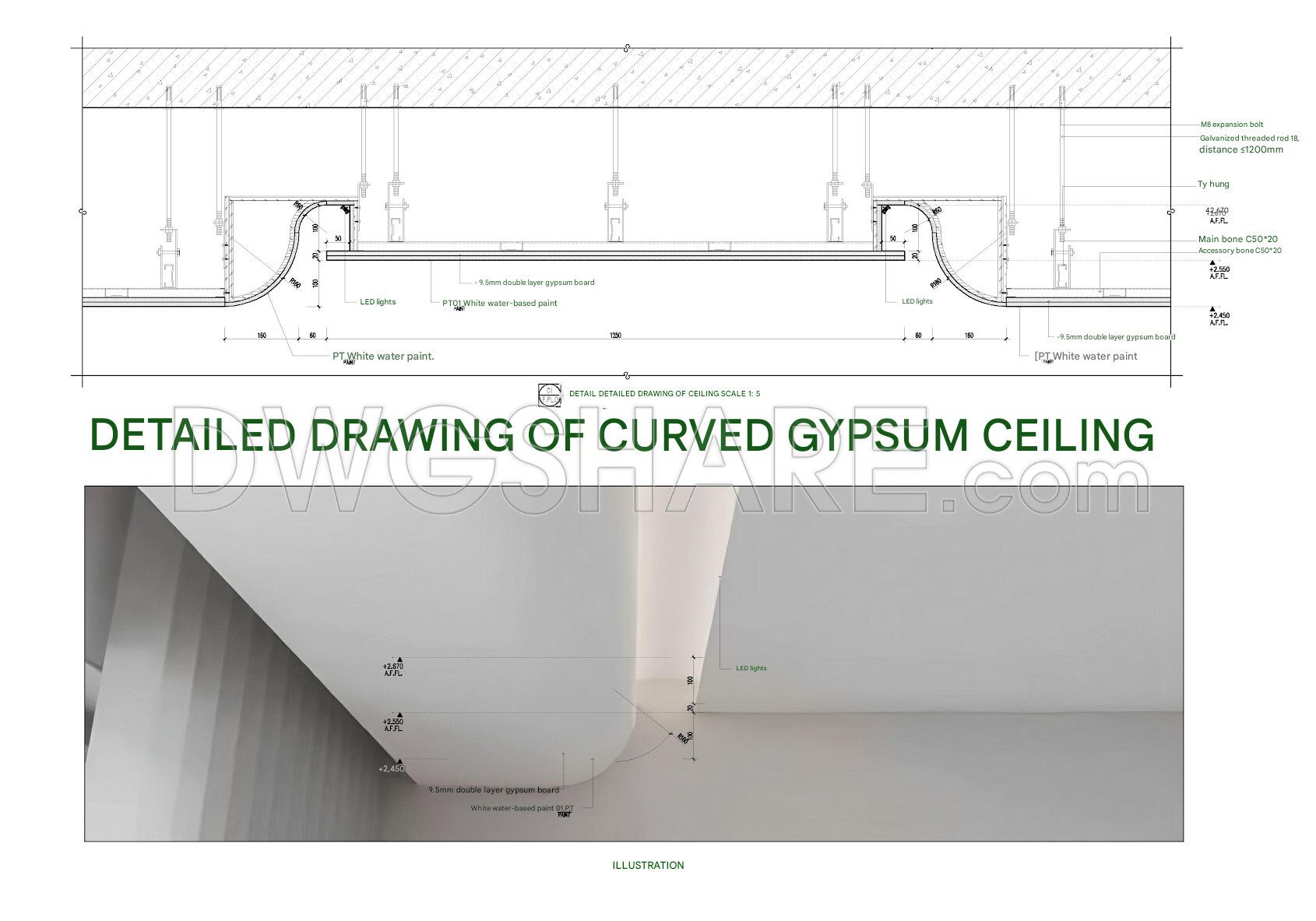 552 Free CAD Detail Curved Gypsum Ceiling With Cove Lighting
