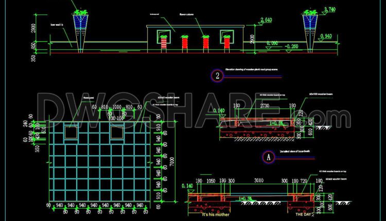 555. Free Download Professional Boardwalk Cad Drawing With Full Structural Details (2)