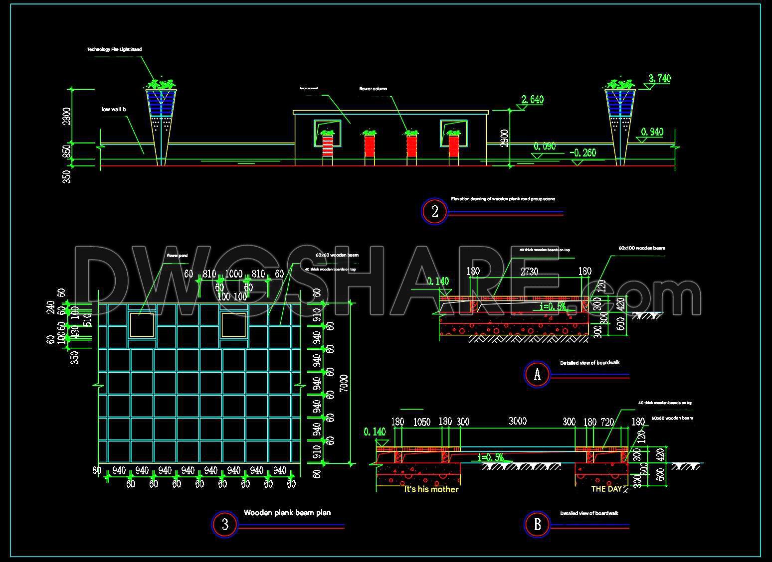 555. Free Download Professional Boardwalk Cad Drawing With Full Structural Details (2)