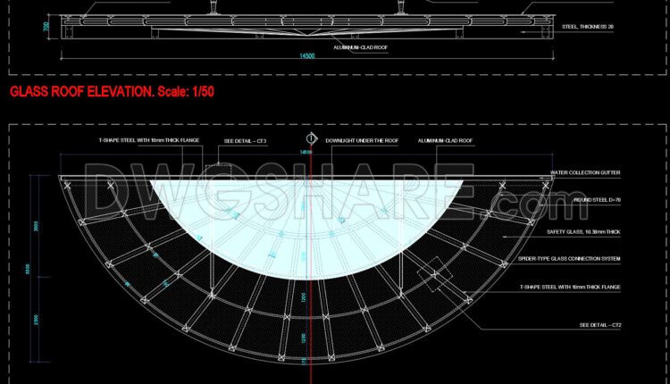 559. Free Download Detailed Cad Drawings For Glass & Aluminum Clad Roof Construction (1)
