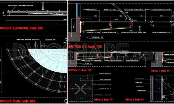 1 year ago
                

                
             1,624559. Free Download Detailed CAD Drawings for Glass & Aluminum Clad Roof Construction
