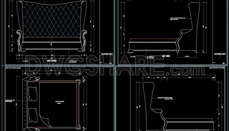 59. Free Download Neoclassical Bed Cad Drawing With Dimensions (1)