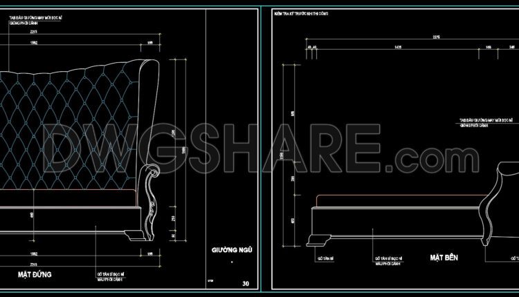 59. Free Download Neoclassical Bed Cad Drawing With Dimensions (2)