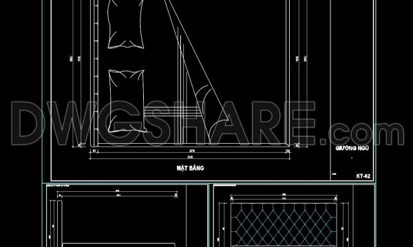60. Free CAD Download Modern Bed with Diamond-Tufted Headboard Design