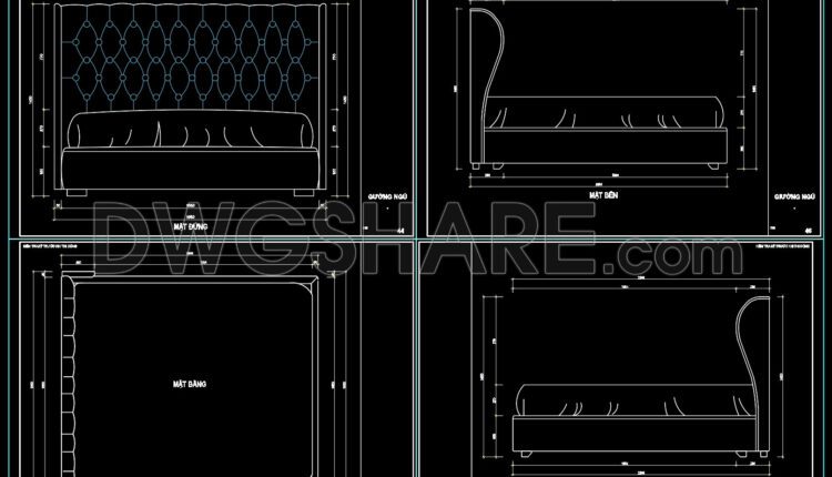 61. Free Download Luxury Upholstered Bed Cad Drawing