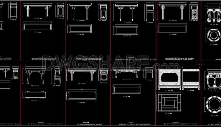 352. Free Cad Blocks – Chinese Tables Collection (2)