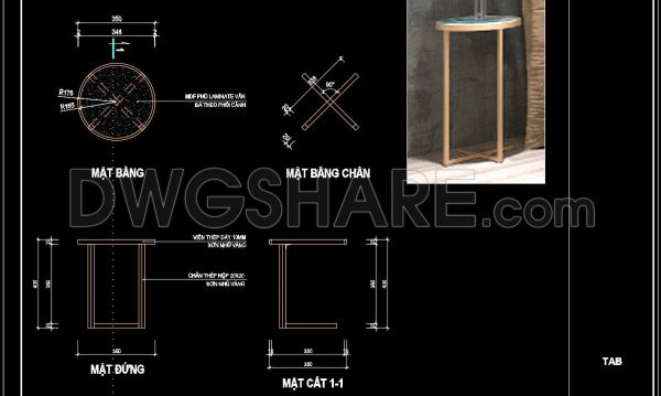 361. Free Download Modern Round Side Table CAD Drawing with Full Dimensions