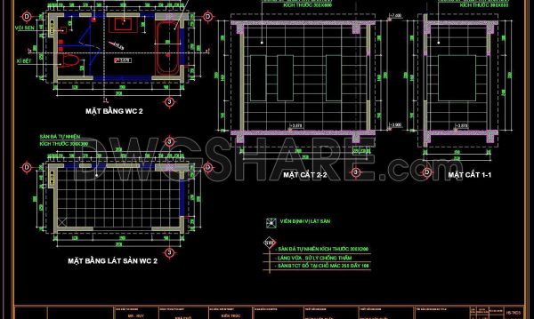 381. Free download of CAD technical drawings for the construction of bathrooms in townhouses