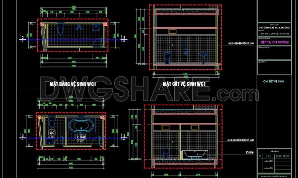 382. Free download of CAD technical drawings for the construction of bathrooms in townhouses