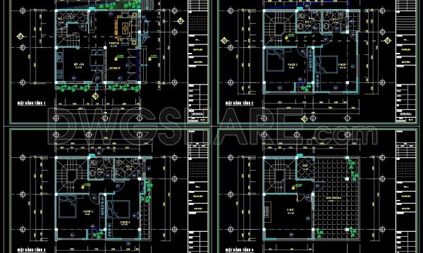 429. Free Download CAD Design Drawings for a 4-Story House with Dimensions 6.5m x 7.5m