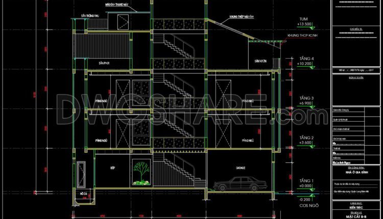 430. Download Cad Design Drawings For A 4-story House With Dimensions 6m X 16m (9)