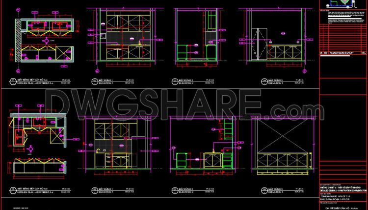 170. Free Download Cad Kitchen Design Drawings – Apartment Floor Plan And Elevations
