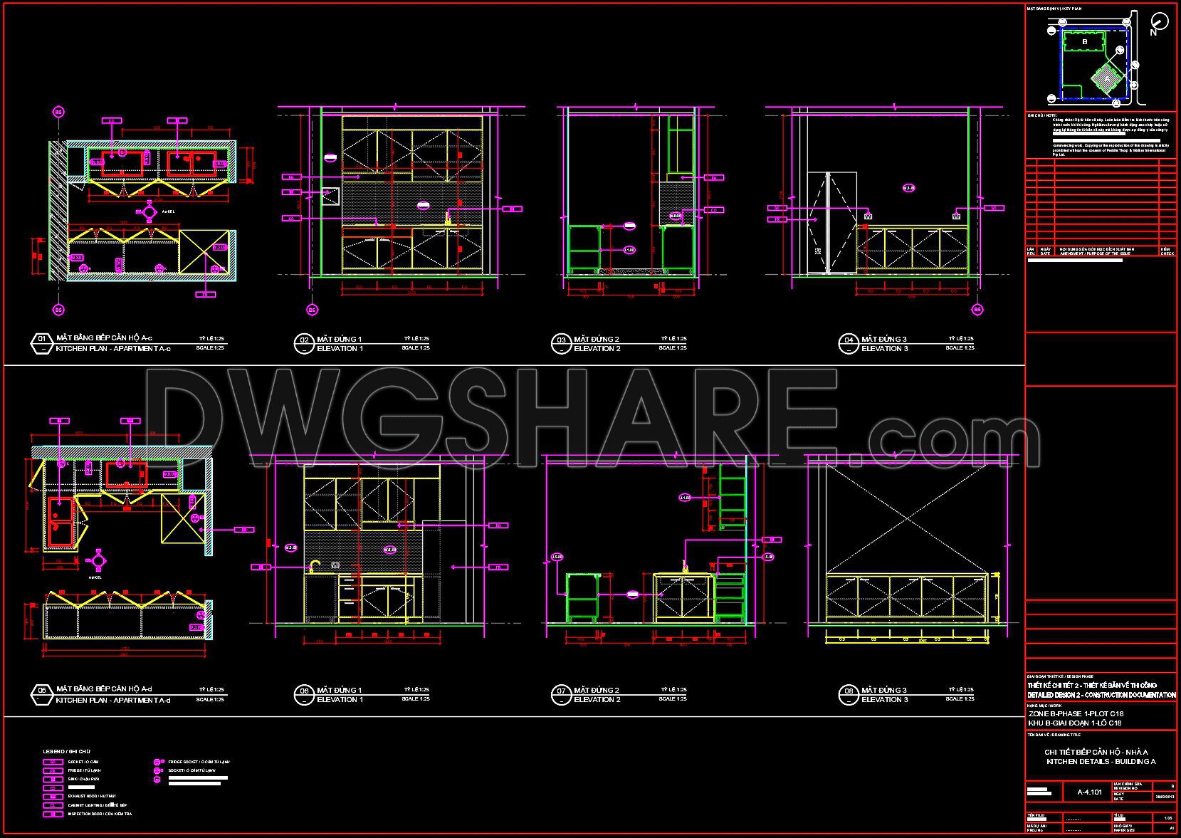 170. Free Download Cad Kitchen Design Drawings – Apartment Floor Plan And Elevations