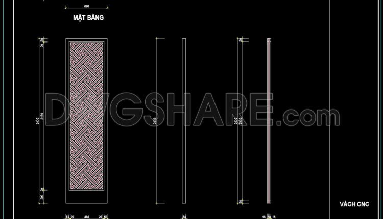 208. Free Download Cnc Partition Panel Cad Drawing – Detailed Design With Dimensions