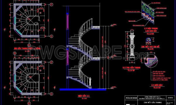 323. Spiral Staircase Detail CAD Drawing – Free DWG File Download for Luxury Villas