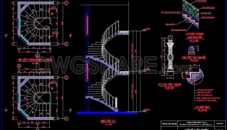 323. Spiral Staircase Detail Cad Drawing – Free Dwg File Download For Luxury Villas