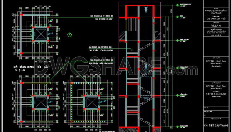 325. Free Download Multi-level Staircase Cad Drawing – Section And Floor Plans (1)