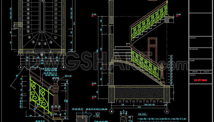 326. Free Download Staircase Cad Drawing – Detailed Stair Section & Handrail Design