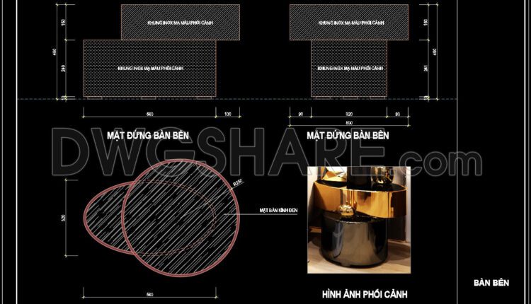 363. Free Download Modern Side Table Cad Drawing – Black Glass & Stainless Steel Design