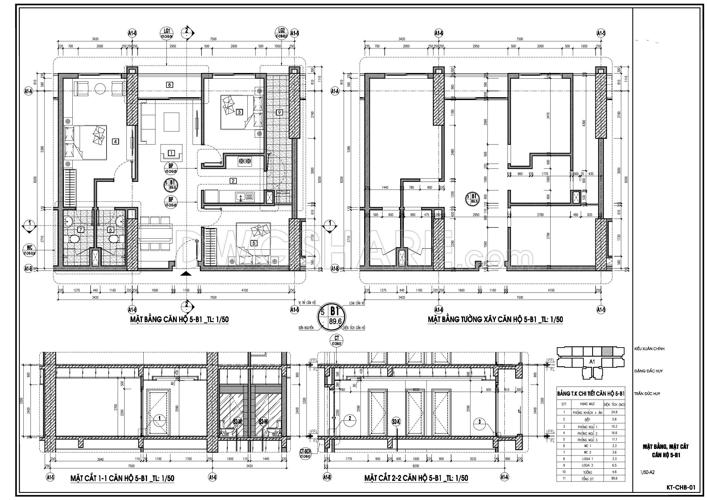 99. Free Download Of Detailed Design Drawings For An 89.5-square-meter Apartment With 3 Bedrooms