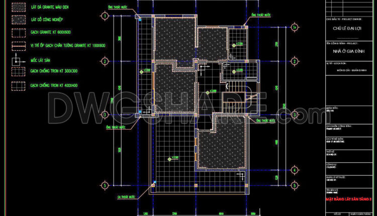 102. Free CAD File Residential Floor Tiling Layout Plans for Level 1 and Level 2 (1)