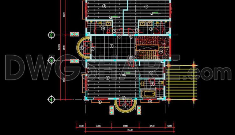 112. Free Download CAD Tile Layout Design – Three-Story House Plans (2)
