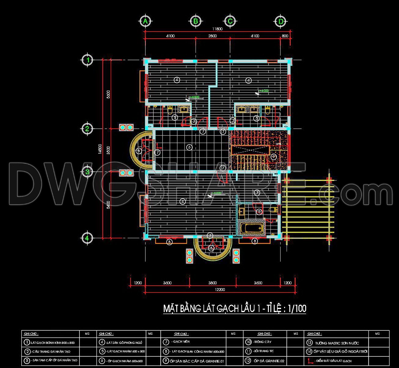 112. Free Download CAD Tile Layout Design – Three-Story House Plans (2)