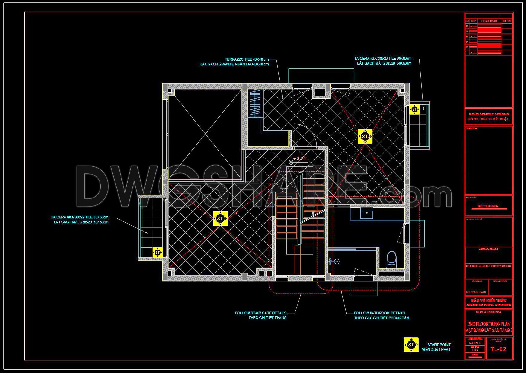 113. Download Free Detailed CAD Tile Layout Plans – 3-Story House Design (2)