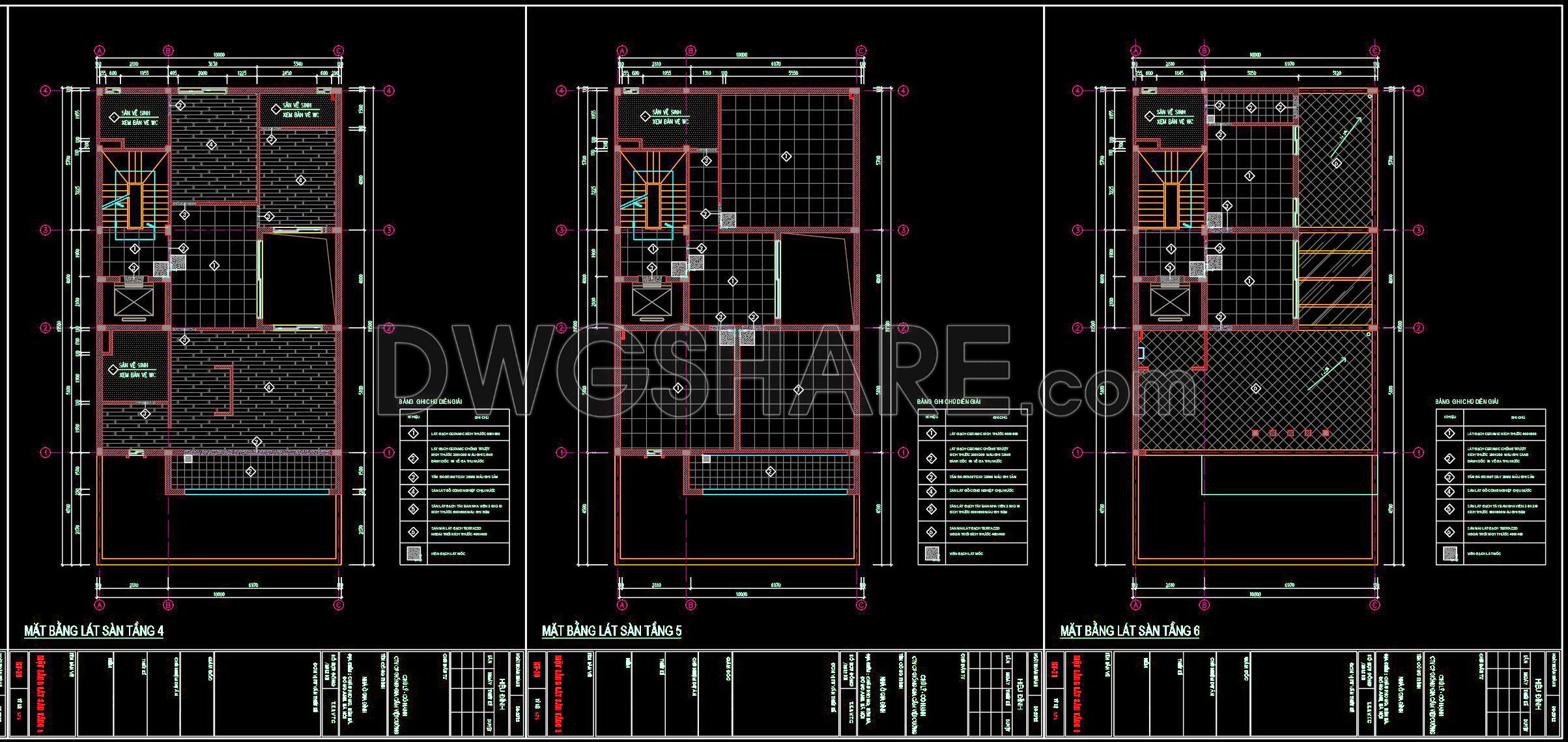 114. Free Download DWG CAD Tile Layout Drawings for 6-Story House (2)