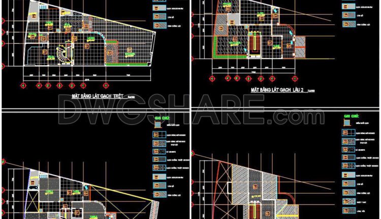 116. Free Download DWG CAD Tile Layout Drawings for 3-Story House (1 ...