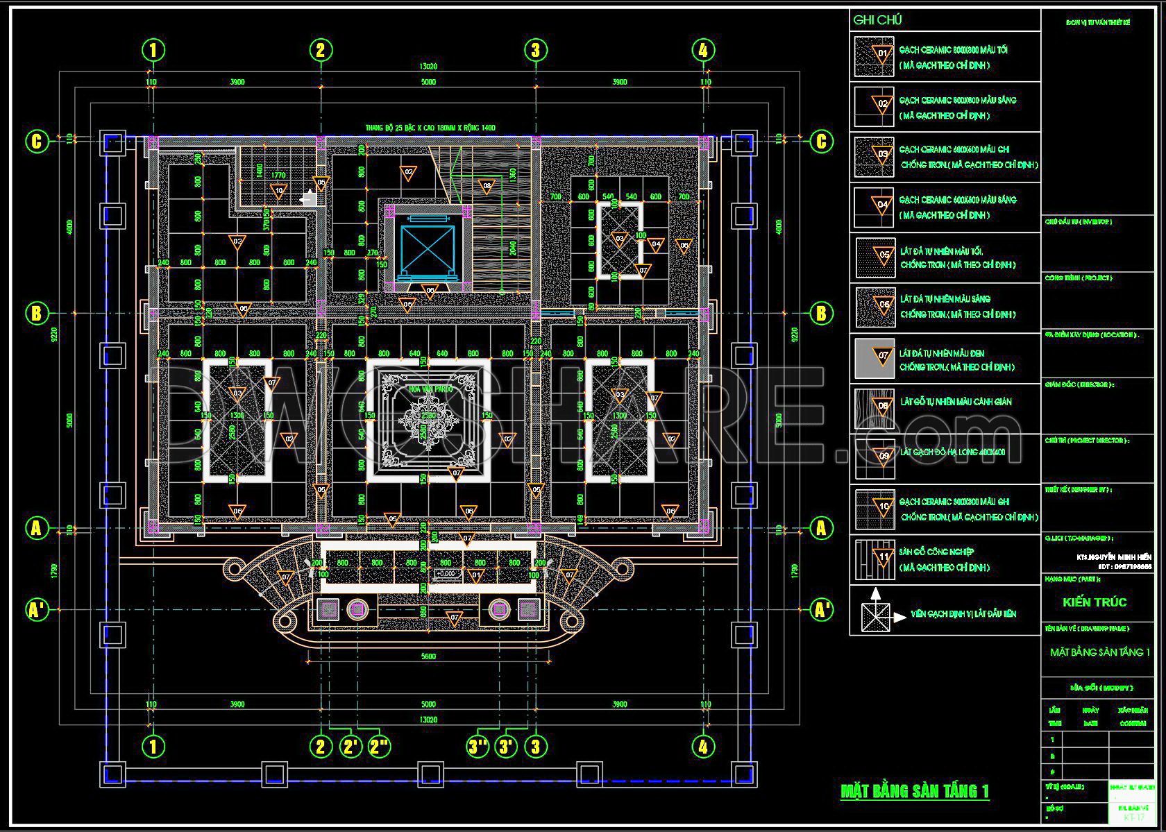 118. Download Free Detailed CAD Tile Layout Plans – 4-Story House Design (1)