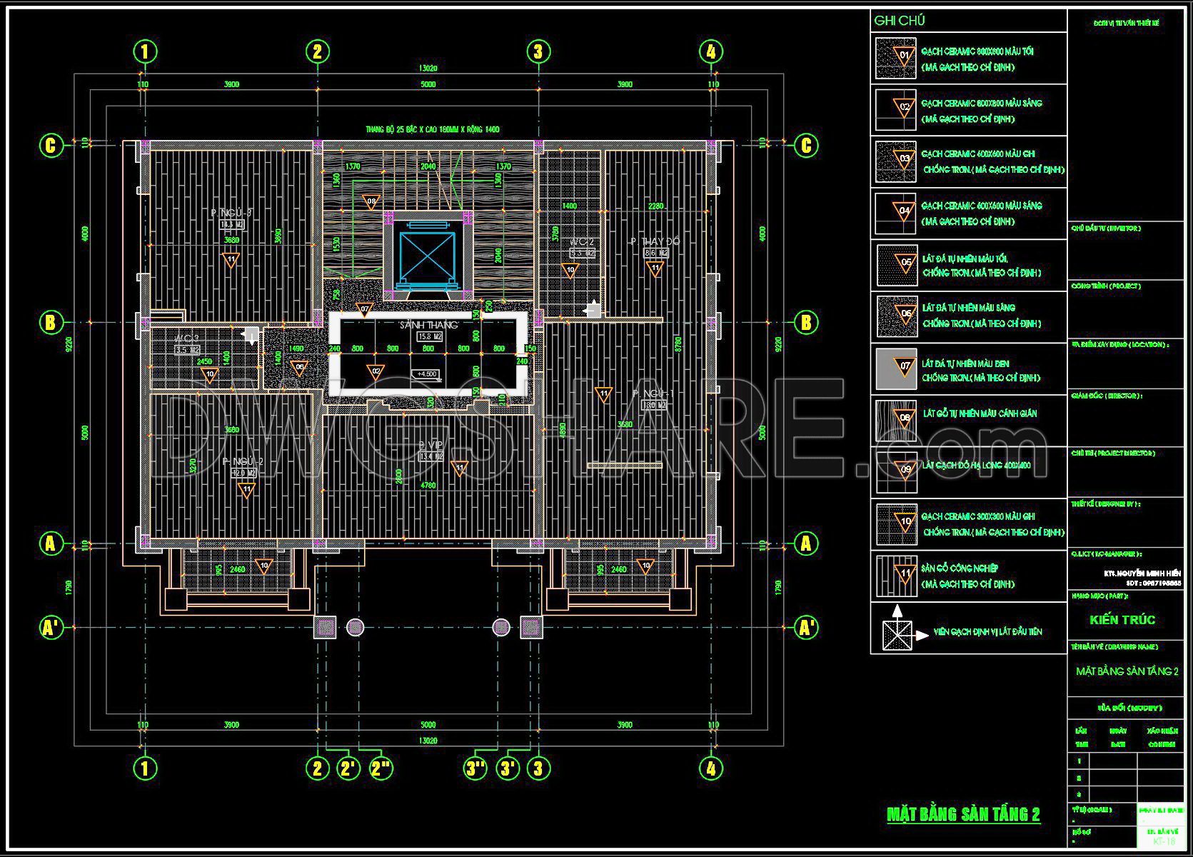118. Download Free Detailed CAD Tile Layout Plans – 4-Story House Design (2)