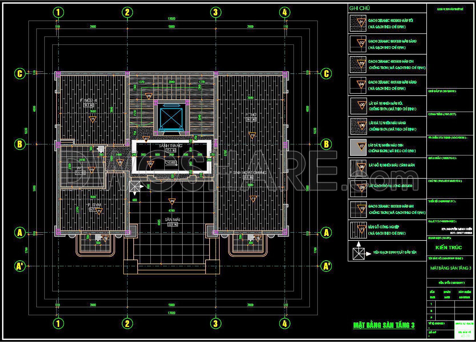118. Download Free Detailed CAD Tile Layout Plans – 4-Story House Design (3)