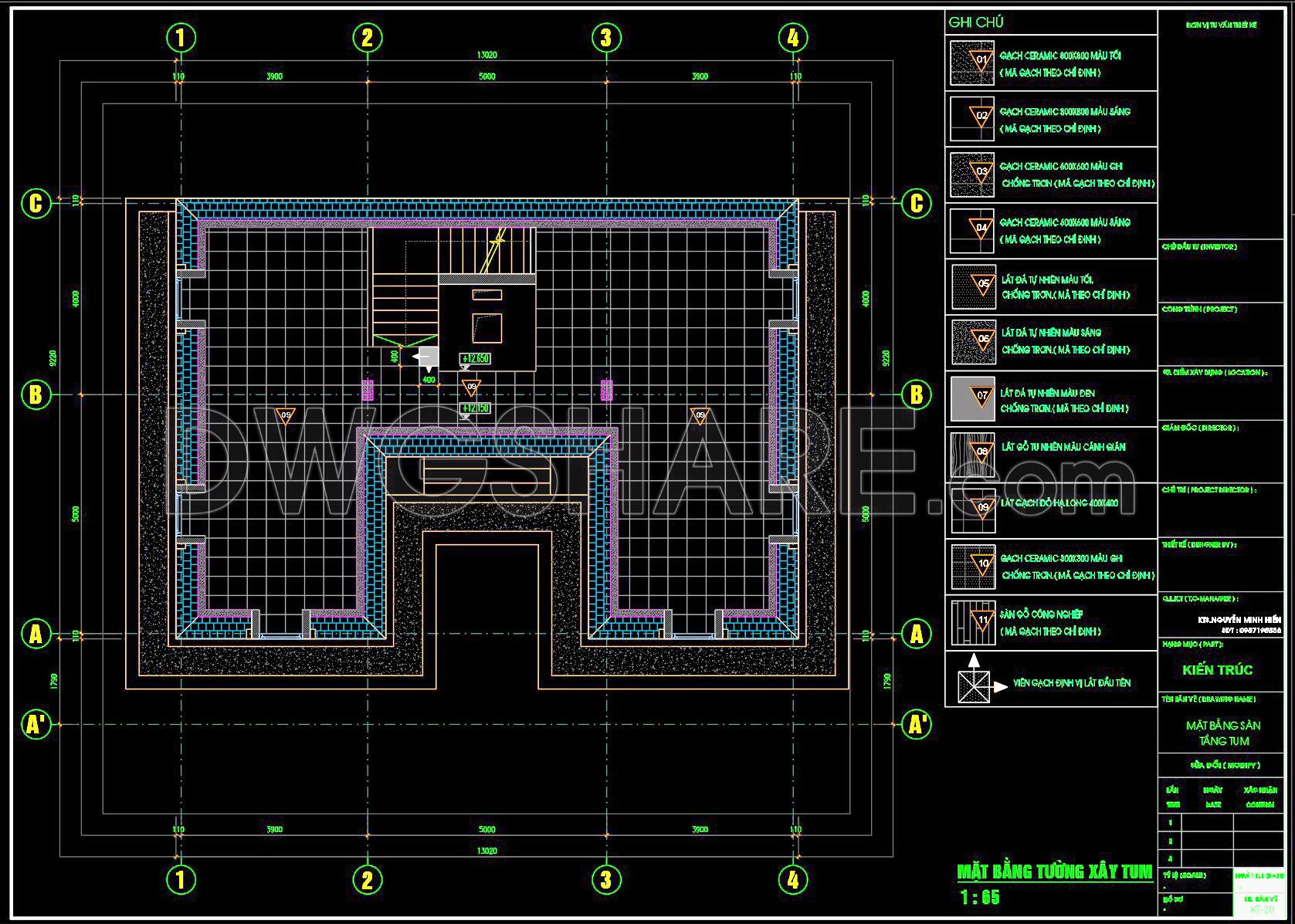 118. Download Free Detailed CAD Tile Layout Plans – 4-Story House Design (4)