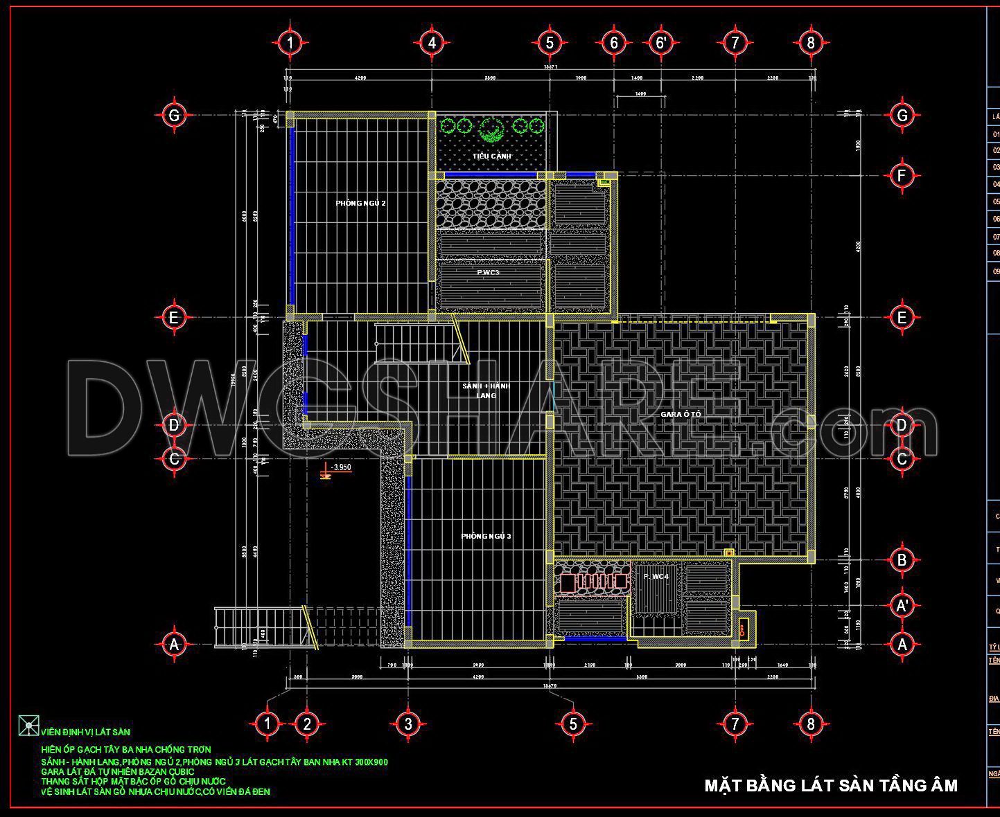 119. Free Download DWG CAD Tile Layout Drawings for 3-Story House (1)