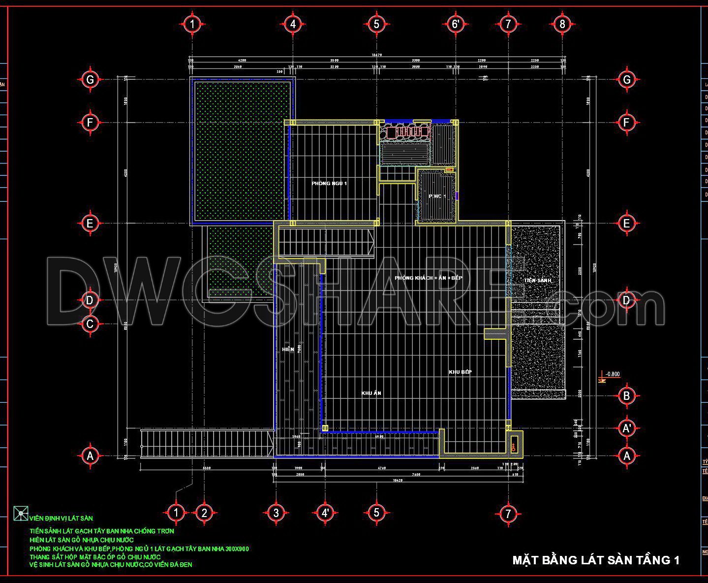 119. Free Download DWG CAD Tile Layout Drawings for 3-Story House (2)