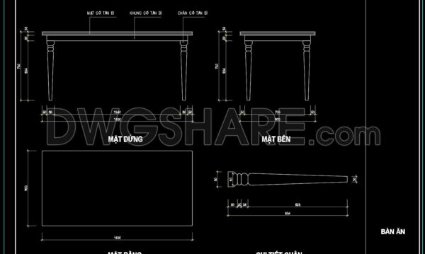 138. Free CAD Dining Table Detailed Drawing