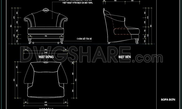 16. Free CAD Sofa and Dressing Stool Drawing Download
