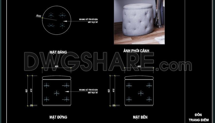 16. Free CAD Sofa and Dressing Stool Drawing Download (2)
