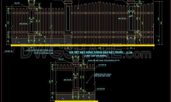 193. Detailed CAD Fence Wall Plan Free Download