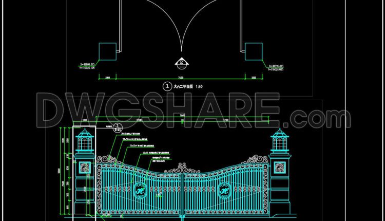199. Free CAD Gate & Fence Drawing for Residential Houses (2)