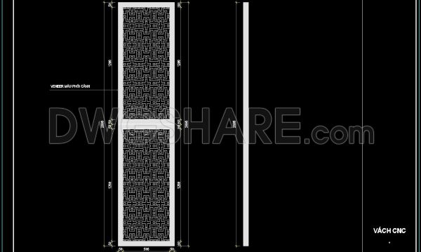 212. Free Download CAD Drawing of Decorative CNC Wall Partition with VENEER
