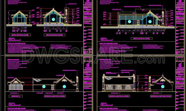 274. Free CAD Architectural Drawings of Traditional Temple with Detailed Construction Plans