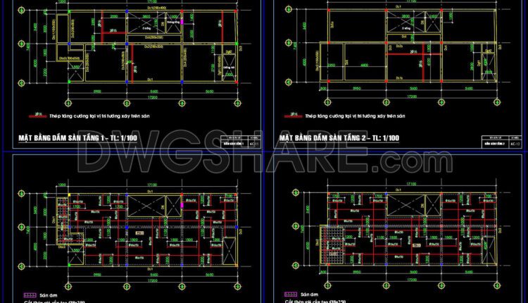 322. Free Structural CAD Drawings Available for 7.4m x 17.2m Reinforced Concrete Townhouse (6)