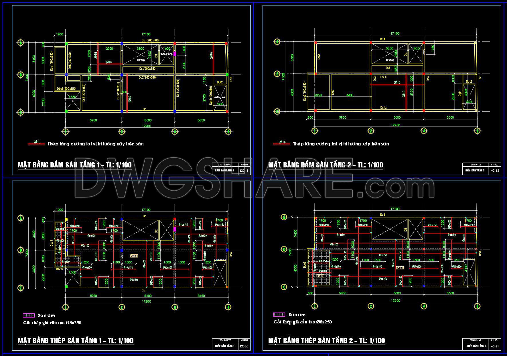 322. Free Structural CAD Drawings Available for 7.4m x 17.2m Reinforced Concrete Townhouse (2)