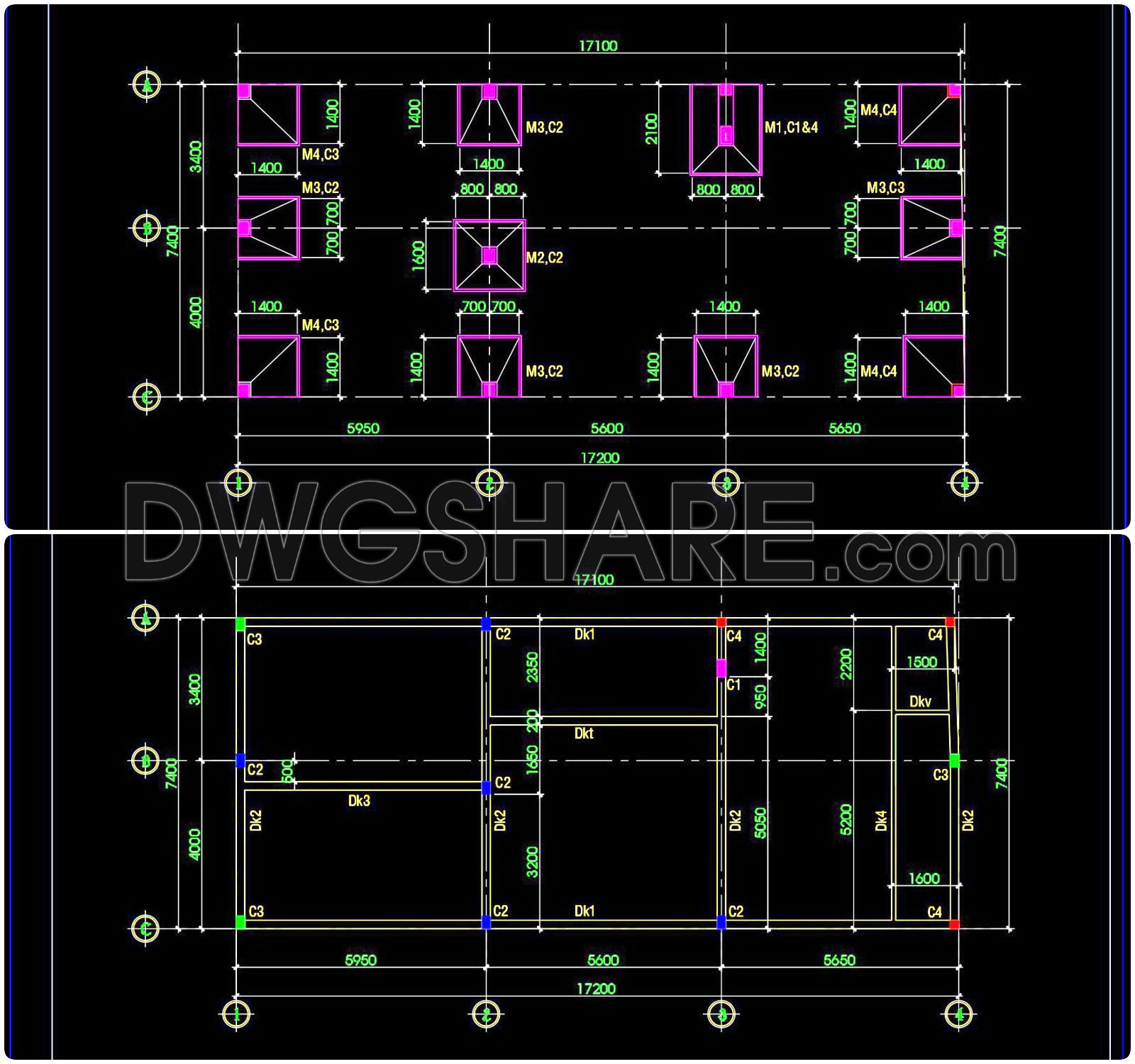 322. Free Structural CAD Drawings Available for 7.4m x 17.2m Reinforced Concrete Townhouse (4)