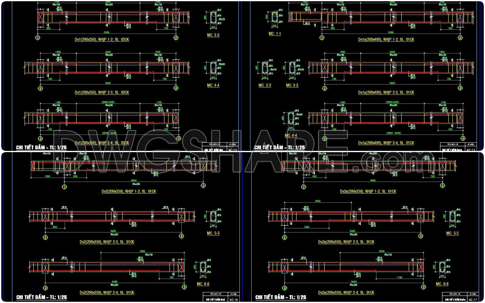 322. Free Structural CAD Drawings Available for 7.4m x 17.2m Reinforced Concrete Townhouse (6)