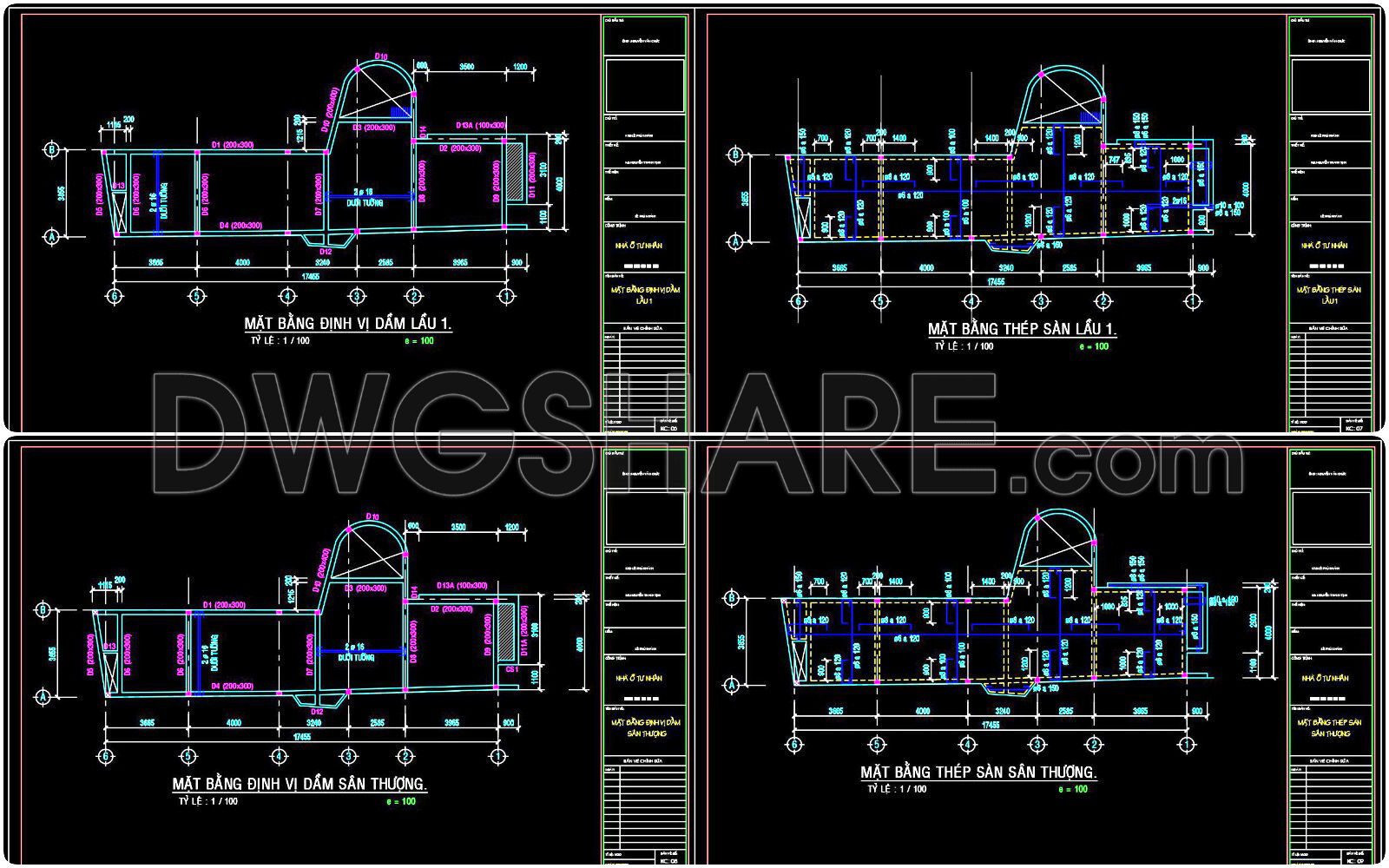323. Free Structural CAD Drawings Available for 4m x 17.4m Reinforced Concrete Townhouse (2)